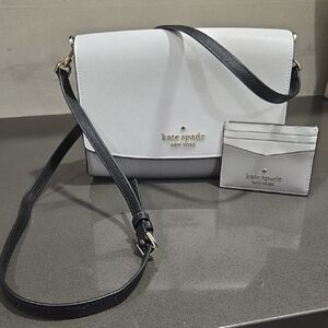 kate spade White and Gray Colorblock Crossbody with Cardholder USED ONCE